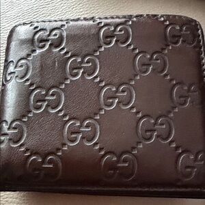 Gucci Chocolate Brown Embossed GG Leather Wallet Insert